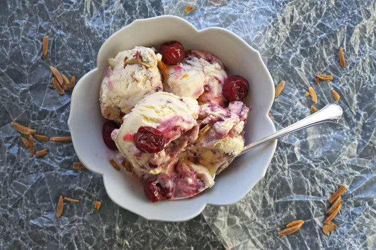 Almond Ice Cream with Cherry Preserves and Toasted Almond