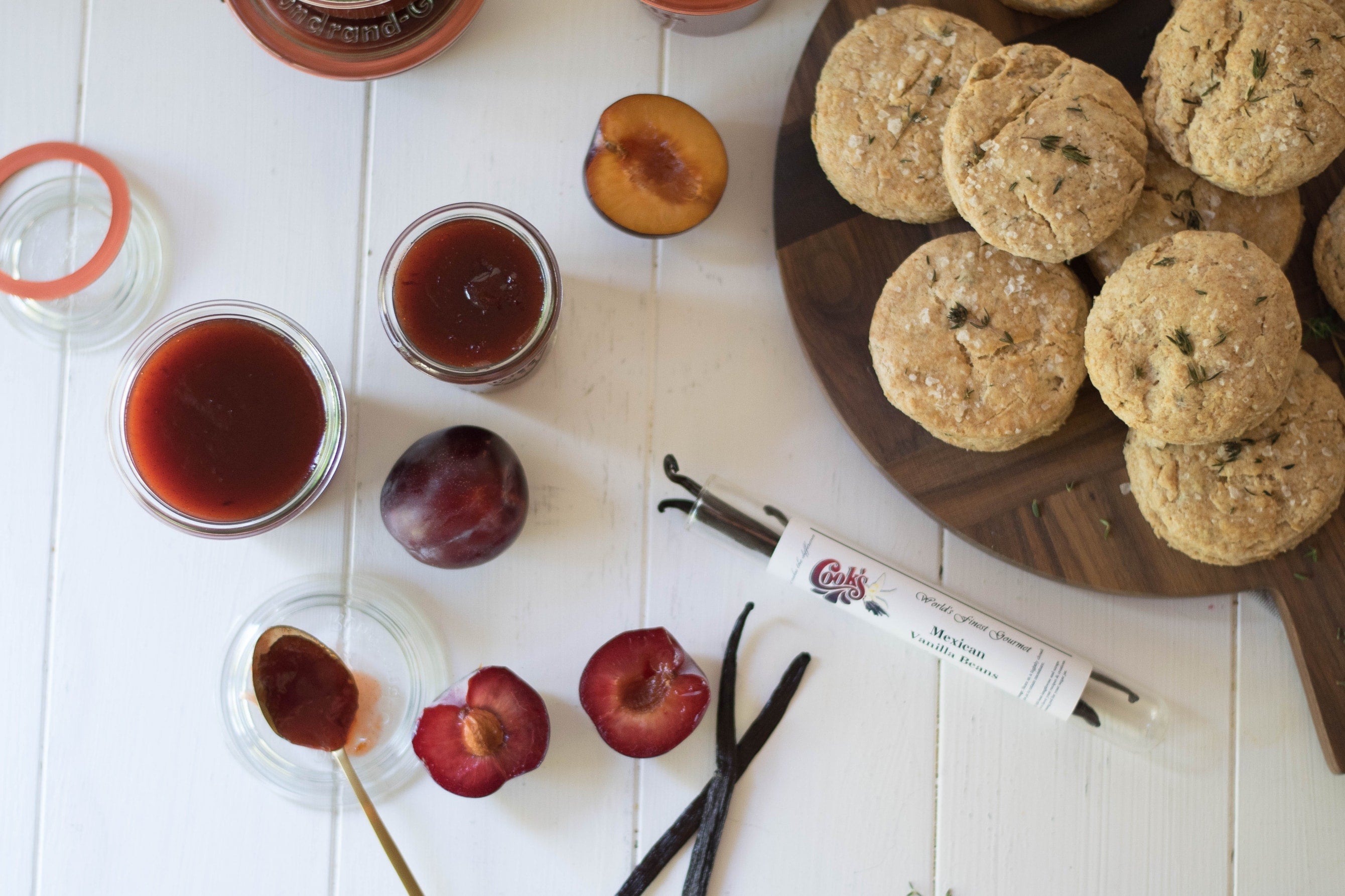 Vanilla Plum Butter With Thyme & Spelt Biscuits & Cooks Vanilla